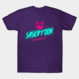 Neon Pink Glow Jack O'Lantern Saskatoon in Anaglyph Style T-Shirt
